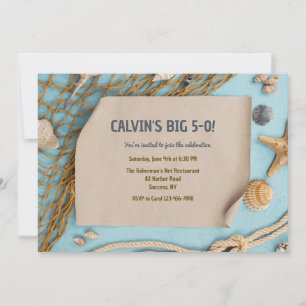 Fishnet and Seashells Nautical Invitation