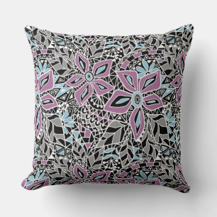 Fishnet lace floral pattern blue burgundy sketch cushion
