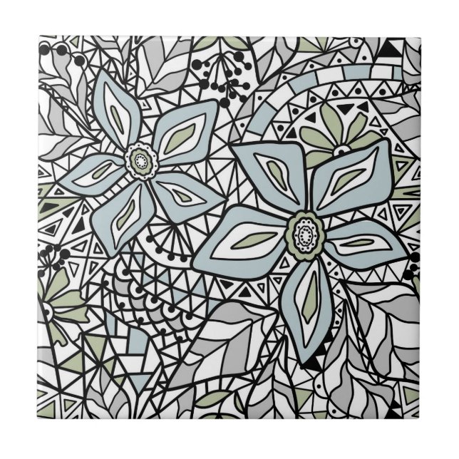 Fishnet lace floral pattern white pink black ceramic tile (Front)