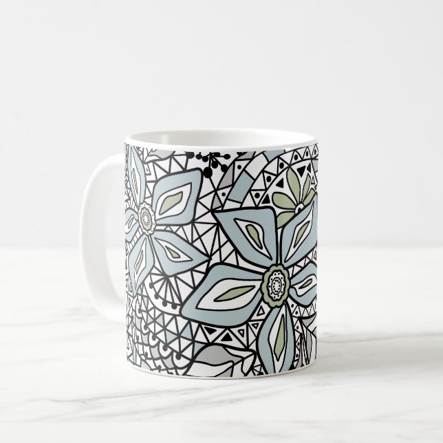Fishnet lace floral pattern white pink black coffee mug (Front Left)