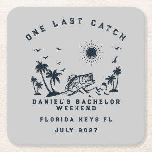 FishThemed Fishing Weekend Trip Bachelor Party Square Paper Coaster