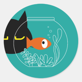FISHY! Funny Black Cat Round Stickers