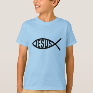Fishy Jesus in Black T-Shirt