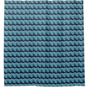 Fishy Waves Blue Pattern Shower Curtain