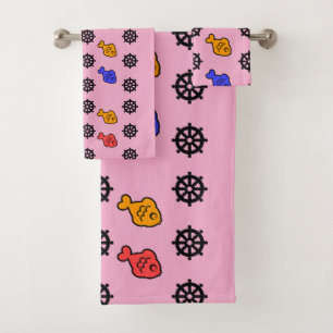 Fishy Wheels Kids Pink Bath Towel Set