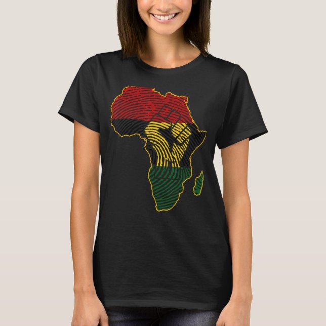 Fist Africa Map African Flag Fingerprint Black His T-Shirt (Front)