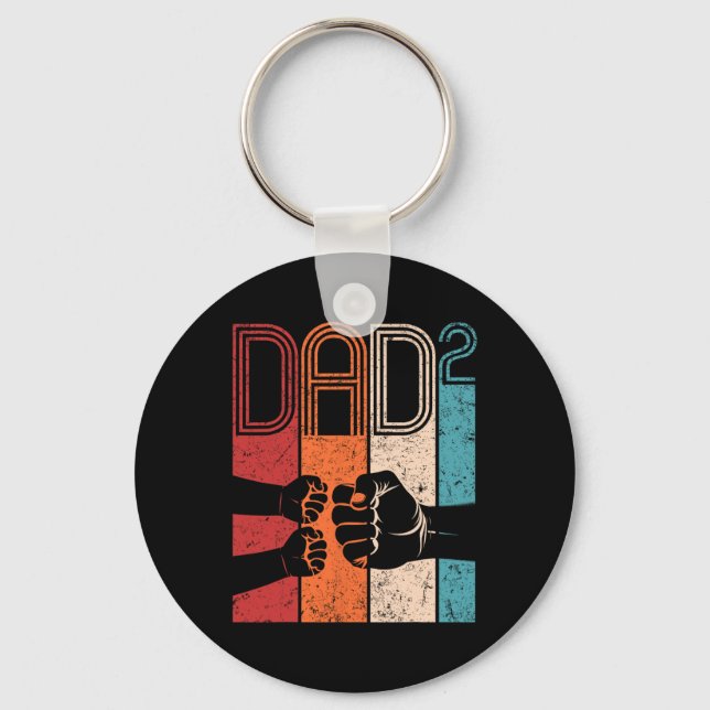 Fist Bump Dad Squared Retro Father Of Two Kids Fat Key Ring (Front)