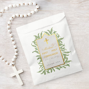 Fist Communion Greenery Faux Gold Marble Botanical Favour Bag