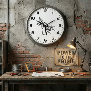 Fist Holding Lightning Bolt Bold Power Large Clock