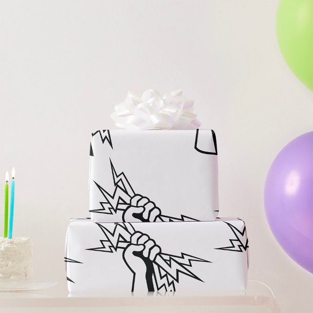 Fist Holding Lightning Bolt Bold Power Wrapping Paper (Creator Uploaded)