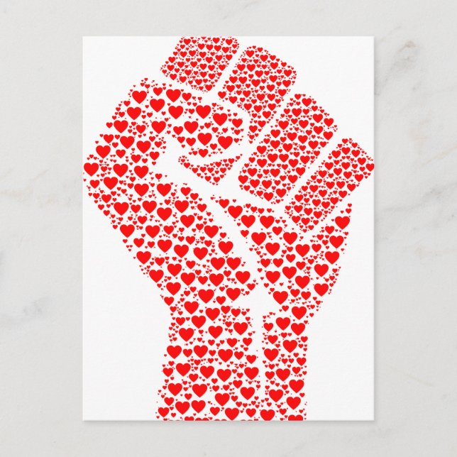 Fist of Love - Clenched Fist made of red hearts Postcard (Front)