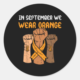 Fist September We Wear Orange Leukaemia Awareness Classic Round Sticker