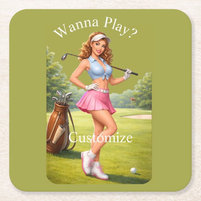 Fit Female Golfer Thunder_Cove Square Paper Coaster (Front)