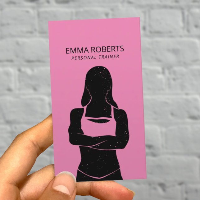 Fit Girl Personal Trainer Black & Pink Fitness Business Card (Creator Uploaded)
