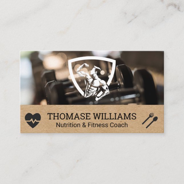 Fit Man Logo | Dumbbells | Fitness  Business Card (Front)
