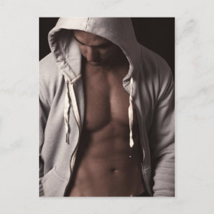 Fit man with muscles postcard