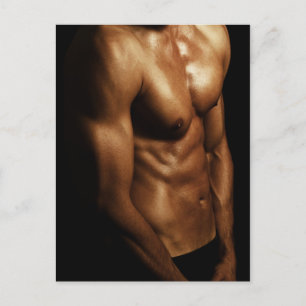 Fit man with muscles postcard