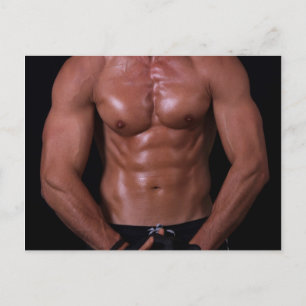 Fit man with muscles postcard
