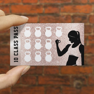 Fitness 10 Class Pass Girl Blush Rose Gold Glitter Loyalty Card