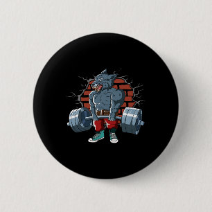 Fitness Alpha Wolf Doing Deadlift Workout Training 6 Cm Round Badge