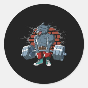 Fitness Alpha Wolf Doing Deadlift Workout Training Classic Round Sticker