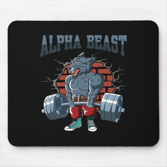 Fitness Alpha Wolf Doing Deadlift Workout Training Mouse Pad (Front)