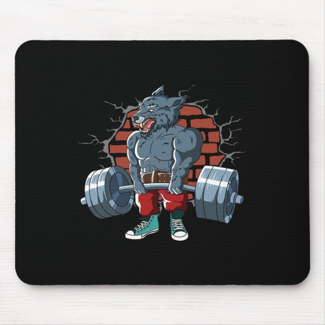 Fitness Alpha Wolf Doing Deadlift Workout Training Mouse Pad (Front)
