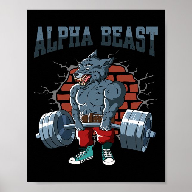 Fitness Alpha Wolf Doing Deadlift Workout Training Poster (Front)