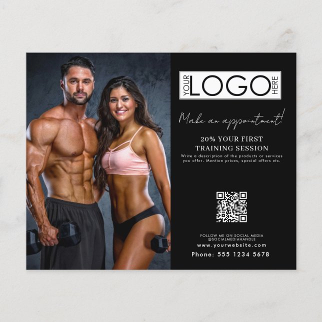 Fitness Appointment Personal Trainer Business Logo Flyer (Front)