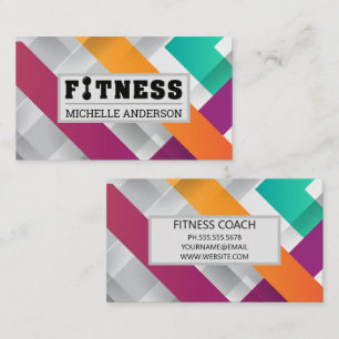 Fitness Barbell Logo Colourful Overlapping Lines Business Card