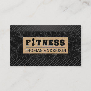 Fitness Barbell Logo Type Black Carbon Marble Business Card