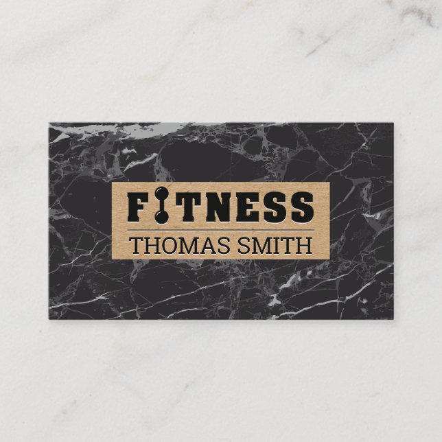 Fitness | Black Marble | Brown Paper Business Card (Front)