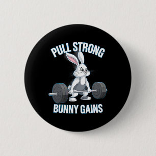 Fitness Bunny Bodybuilder Pull Strong Bunny Gains  6 Cm Round Badge