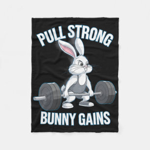 Fitness Bunny Bodybuilder Pull Strong Bunny Gains Fleece Blanket
