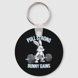Fitness Bunny Bodybuilder Pull Strong Bunny Gains Key Ring