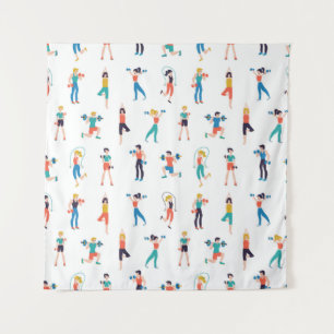 Fitness center seamless pattern vintage illustrati tapestry