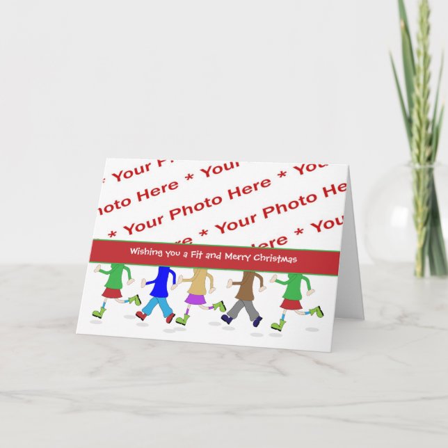 Fitness Christmas Photo Greeting Card with Runners (Front)