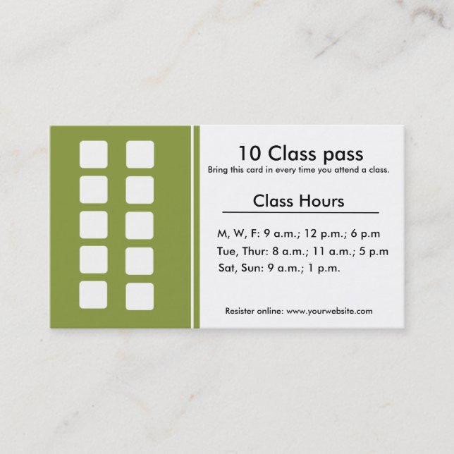 Fitness Class business card 10 class pass card (Front)
