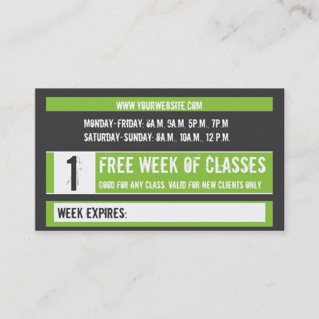 Fitness Class Business Card Free Week Card (Front)