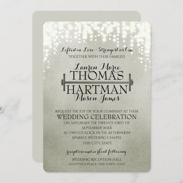 Fitness Curl Bar Sparkle Wedding Invitation (Front/Back)