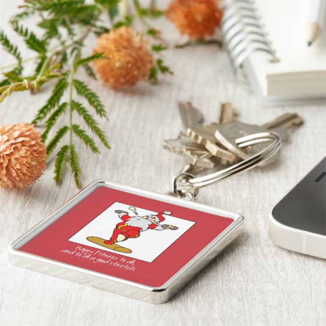 Fitness Exercise Christmas with Santa Key Ring (Side)