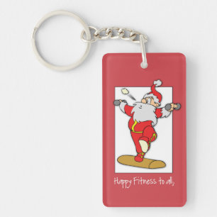 Fitness Exercise Christmas with Santa Key Ring