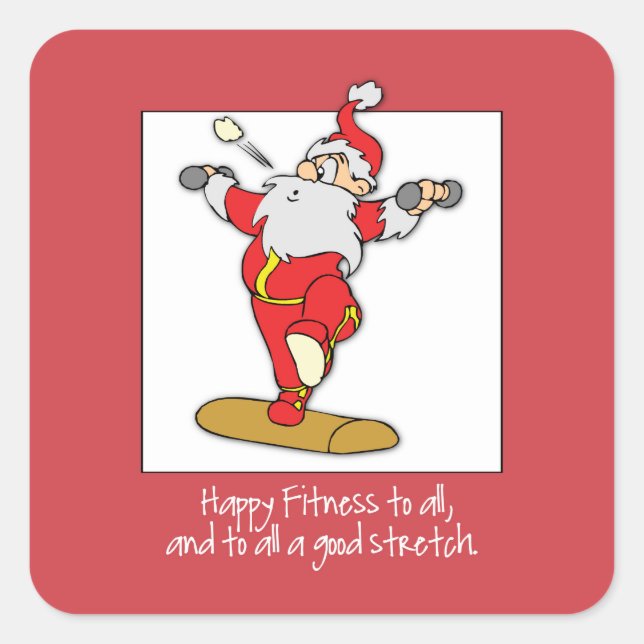 Fitness Exercise Christmas with Santa Square Sticker (Front)