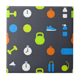 Fitness Gear Workout Pattern Ceramic Tile
