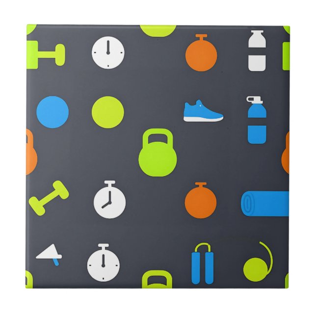 Fitness Gear Workout Pattern Ceramic Tile (Front)
