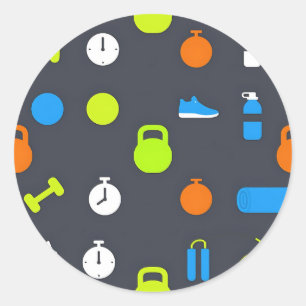 Fitness Gear Workout Pattern Classic Round Sticker