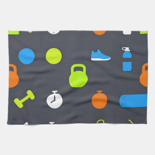 Fitness Gear Workout Pattern Tea Towel