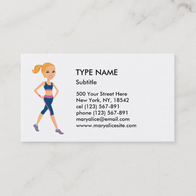 Fitness Girl Cartoon Style Business Card (Front)