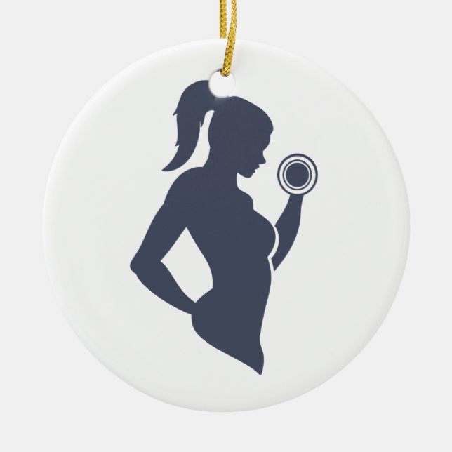Fitness girl lifting dumbbell ceramic ornament (Front)