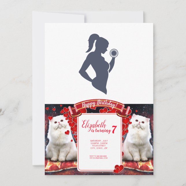 Fitness girl lifting dumbbell invitation (Front)